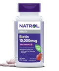 Natrol Biotin 10000mcg 4X Faster Dissolve Supplement for Healthy Hair, Skin and Nails for Those Low in Biotin Plus Energy Metabolism Support 60 Tablets