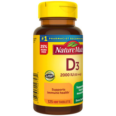 Nature Made Vitamin D3 2000 Iu (50 Mcg) Tablets 125 Count Bonus Bottle For Bone Health (Packaging May Vary)