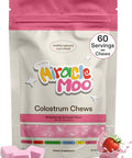 Miracle Moo Colostrum Chews Supplement for Gut Health Bloating Immune Support Skin Hair Growth and Beauty - Grass Fed Bovine Powder - Strawberry Flavor (60 Servings)