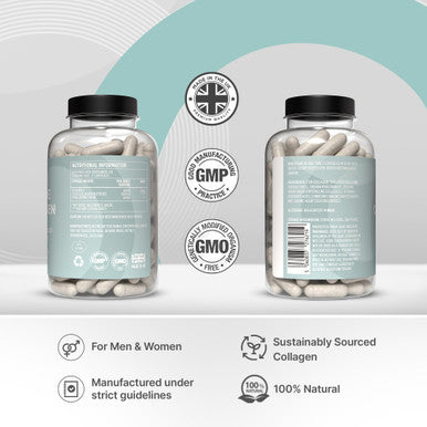 Omnia Marine Collagen Capsules 1200mg Premium Skin Hair and Nail Health Support for Women and Men Enriched with Type Collagen Hyaluronic Acid and Vitamin C High Potency Formula UK Made 120 Capsules