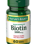 Nature's Bounty Biotin Supplement Supports Healthy Hair, Skin, and Nails 5000mcg 60 Tablets