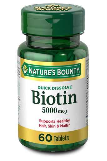 Nature's Bounty Biotin Supplement Supports Healthy Hair, Skin, and Nails 5000mcg 60 Tablets