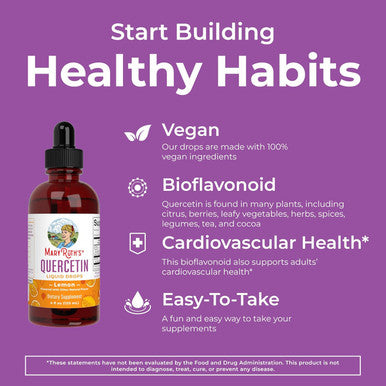 Maryruth Organics Quercetin Liquid Drops | Sugar | Liquid Quercetin 500mg for Adults & Kids | Cardiovascular Health for Adults | Bioflavonoid | Vegan | Non-GMO | Gluten | 4 Fl Oz