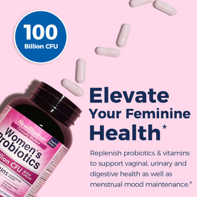 NewRhythm Probiotics for Women P-5-P Vitamin C & Organic Cranberry 100 Billion CFU 18 Strains Prebiotics & Probiotics Vaginal Probiotics for Digestive Health & PH Balance 60 Capsules