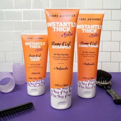 Marc Anthony Instantly Thick Biotin and Aloe Shampoo and Conditioner Set with Hair Thickening Styling Cream 3 Pack Set - Volumizing & Thickening Biotin Shampoo and Conditioner Set for Dry Fine Hair