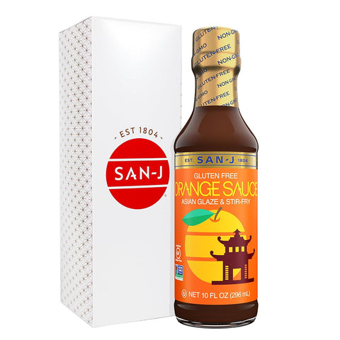 San-J - Spice of Life Variety Pack- Teriyaki, Orange Sauce, Szechuan, Thai Peanut - All Gluten Free Cooking Sauces - Non-GMO - 10 oz. Bottles - 4 Pack