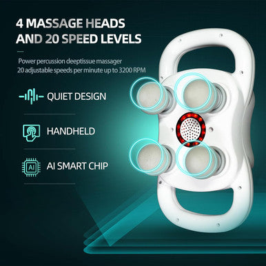 Deity Massage Gun Deep Tissue, 4-Heads Handheld Electric Body Massager, Rechargeable Percussion Massager For Pain Relief In Back, Leg, Neck, Shoulder And Body, Relax Perfect Gifts For Man Women, White