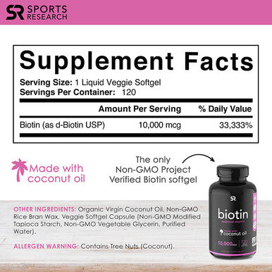 Sports Research Biotin 10000mcg 120ct Apple Cider Vinegar Capsules 120ct