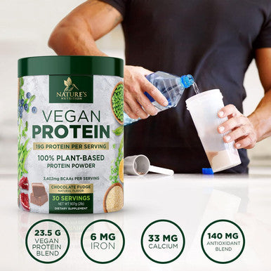 Nature'S Nutrition Premium Vegan Protein Powder Creamy Chocolate Fudge - 19g & 100% Plant Based Protein & Fast Absorbing Premier Isolate for Smoothies & Shakes - Non Dairy Non Whey Soy & Gluten - 30 Servings