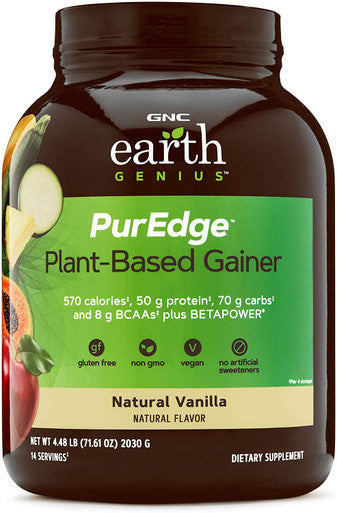 GNC Earth Genius PurEdge Plant-Based Gainer - Natural Vanilla, 14 Servings, 50 Grams of Plant-Based Protein