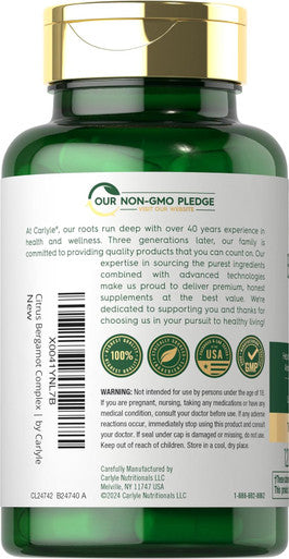 Carlyle Citrus Bergamot | 1500mg Complex | 120 Capsules | Non-GMO Gluten Supplement