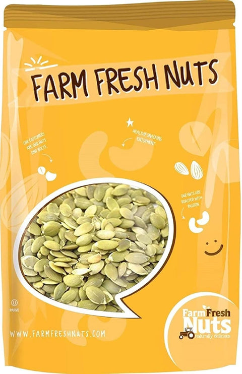 Farm Fresh Nuts Dry Roasted Pepitas Pumpkin Seeds (2LB) - Himalayan Salted | 2LB, Dry Roasted Pepitas, Pumpkin Seeds, Himalayan Salt, No Oil Added, OU Kosher