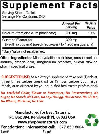 Best Naturals Guarana 1200 mg 180 Tablets (180 Count (Pack of 3))