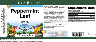 Terravita Peppermint Leaf - 450 Mg (100 Capsules, Zin: 511926)