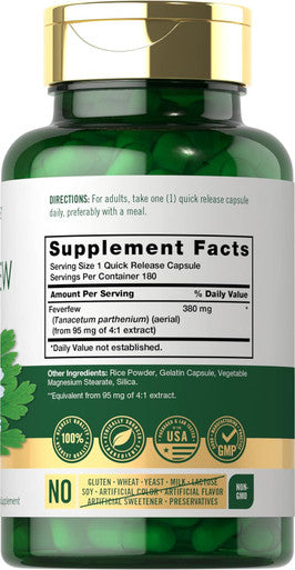 Carlyle Feverfew Capsules 380mg | 180 Count | Traditional Herb Extract | Non-GMO Gluten