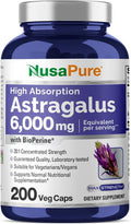 Nusapure Astragalus 6000Mg Per Serving 200 Veggie Capsules Extract 20:1 Non-Gmo & Bioperine