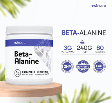 Nui Nutra Beta-Alanine Powder Supplement | 240G | 80 Servings | Helps Build Muscle Mass, Carnosine Levels, & Athletic Performance | Supports Muscular Endurance