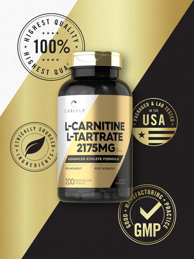 Carlyle L Carnitine Tartrate | 2175mg | 200 Capsules | Advanced Athlete Formula | Workout Supplement | As L-Carnitine L-Tartrate | Non-GMO Gluten