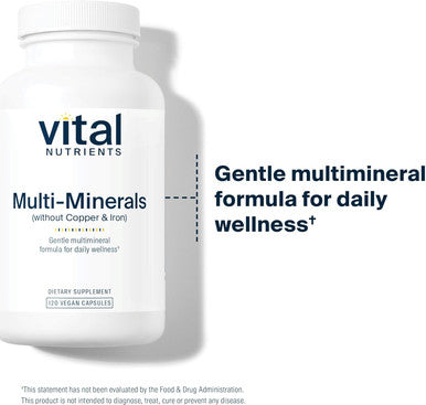 Vital Nutrients Multi-Minerals Citrate/Malate Formula (No Copper Or Iron) Vegan Daily Multimineral Gluten, Dairy, Soy Non-Gmo 120 Capsules