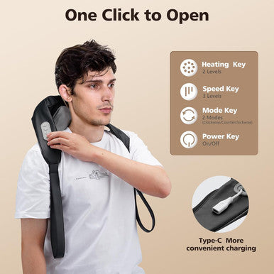 Neck Massager For Pain Relief Deep Tissue Adjustable Massage Speed Heat Cordless Shiatsu Neck Back Massager Pillow For Neck, Traps, Back Christmas Gifts For Mother Women Men (Black)