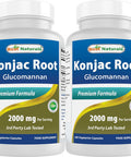 Best Naturals 2 Pack Konjac Glucomannan Root 2000 mg per Serving - 180 Vegetarian Capsules