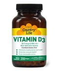 Country Life Vitamin D3 Non-Fish 2500 Iu 200 Softgels Certified Gluten Free
