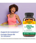 Country Life Acetyl L-Carnitine Caps With Vitamin B-6 To Aid In Utilization 500Mg 120 Vegan Capsules Certified Gluten Free Certified Vegan Certified Halal