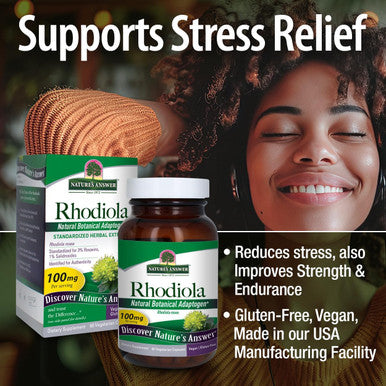 Nature'S Answer Rhodiola Root 100mg 60-Capsules | Adaptogen That Promotes Strength Energy Stamina Endurance and Mental Clarity | Gluten- Non-GMO Vegan | Single Count