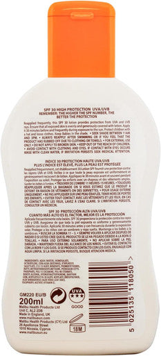 Malibu High Protection (Spf 30) Lotion | Helps Protect Against Sunburn & Long-Term Uv-Induced Skin Damage | With Vitamin E & Pro-Vitamin B5 | Uva & Uvb Filter Acts As Anti-Aging On Skin | 200Ml