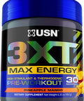 USN 3XT Max Pre-Workout Supplement Powder for Energy, Endurance and Pump, Drink Mix, Nitric Oxide, Citrulline, Caffeine, Zero Creatine, Pineapple Mango, 6.4 Oz