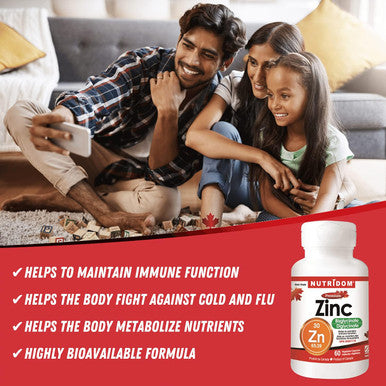 Nutrdom Zinc Bisglycinate 30mg, 60 Vegetable Capsules, Highly Bioavailable Formula, Chelated Supplement for Immune Health, Gluten Free, Made in Canada