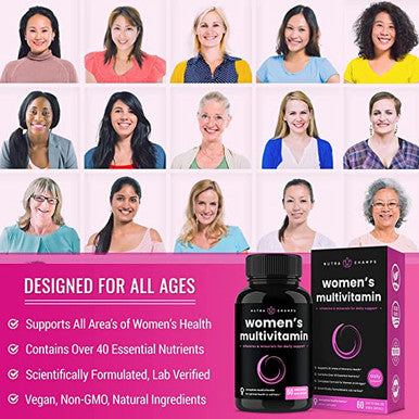 Women's Daily Multivitamin Supplement - Vegan Capsules with Biotin Vitamins A B C D E K Calcium Zinc Lutein Magnesium - Premium Multimineral Multivitamin for Women
