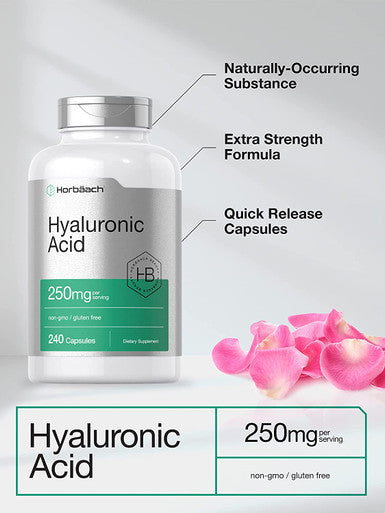 Hyaluronic Acid Capsules | 250 mg | 240 Count | Non-GMO and Gluten Free Supplement | by Horbaach
