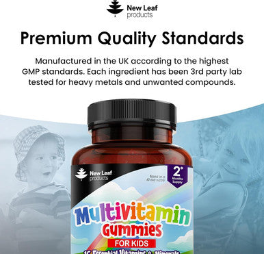 New Leaf Products Multivitamins for Children Kids Sugar Multivitamin Gummies Two Months Plus Zinc 16 Essential Vitamins A B3 B5 B6 B7 B9 B12 C D E with Minerals Gluten- Vegan Halal Multivits for Kids