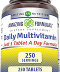 Amazing Nutrition Formulas Daily Multivitamin Tablets (Non-GMO) - Just 1 Tablets A Day Formula A Complete Multivitamin to Support Cardiovascular Health Immune Functions Visual Functions & More (250 Count)