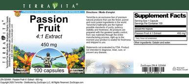 Terravita Passion Fruit 4:1 Extract - 450 Mg (100 Capsules, Zin: 520484)