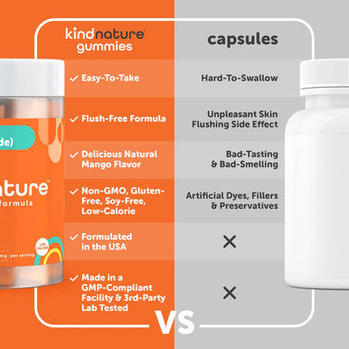 Kind Nature Vitamin B3 Niacin Gummies - Flush Niacinamide 500Mg Supplement - Vegan, Non-Gmo, Low-Calorie, Gluten-Free, Soy-Fee, 3Rd Party Lab Tested - 1 Month Supply, 90 Chewable Gummies