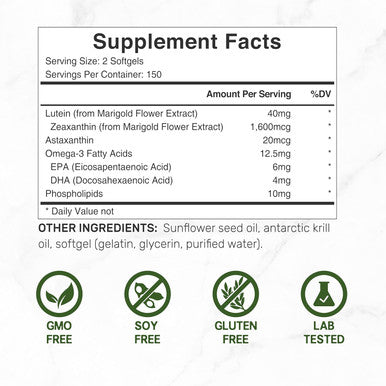 Deal Supplement Lutein and Zeaxanthin Supplements 40mg Per Serving | 300 Softgels Enhanced with Astaxanthin Omega-3s and Phospholipids Essential Eye Vitamins & Vision Health Support