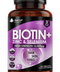 Biotin Hair Growth Vitamins 12,000Mcg D-Biotin Tablets Enriched With Zinc & Selenium Vegan Hair Skin & Nails Vitamins For Women And Men High Strength Hair Vitamins 6 Months Supply Uk Made - Leaf