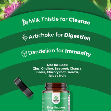 Milk Thistle Liver Support Supplement - Herbal Liver Supplement with Silymarin Milk Thistle Extract Dandelion Root Artichoke Extract Choline Bitartrate Berberine and Chicory Root for Liver Cleanse