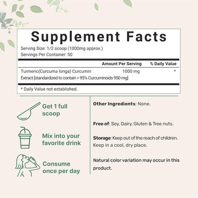 Micro Ingredients Turmeric Extract 95% Curcuminoids (Natural Turmeric Extract and Turmeric Supplements) 50 Grams Rich in Antioxidants for Joint & Immune Support No GMOs Vegan Friendly India Origin