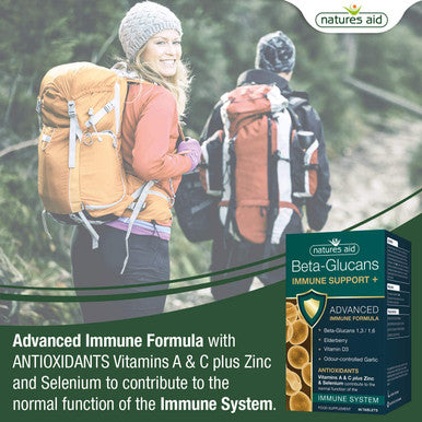Natures Aid Beta-Glucans Immune Support + 90 Tablets (Award-winning Formula with Beta Glucans (1,3/1,6) Elderberry Vitamin D3 and Odour-controlled Garlic Vegan Society Approved Made in the UK)