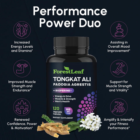Forestleaf Tongkat Ali And Fadogia Agrestis For Men Supplement W/ Bioperine - Tonkat-Ali Max Strength 200 1 Extract - Long Jack Tongkat-Ali For Men - Muscle Growth Performance & Energy 120 Powder Capsules