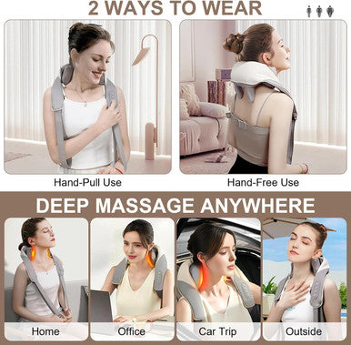 Cordless Neck Massager With Heat, 6D Shiatsu Professional Neck Massager For Pain Relief Deep Tissue, Ergonomic Kneading Neck Back Shoulder Massager With 2 Modes/Speeds