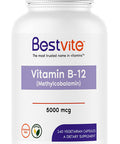 BESTVITE Vitamin B12 (Methylcobalamin) 5000mcg (240 Vegetarian Capsules) (Methyl B12) - No Stearates - Vegan - Non GMO - Gluten Free