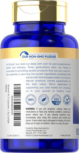Carlyle Vitamin B-2 400mg | 180 Count | Non-GMO Gluten Supplement | Vitamin B2 Riboflavin