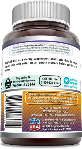 Amazing Nutrition Formulas L-Ornithine 1500 Mg Per Serving Veggie Capsules Supplement | Non-GMO | Gluten | Made in USA (120 Count)