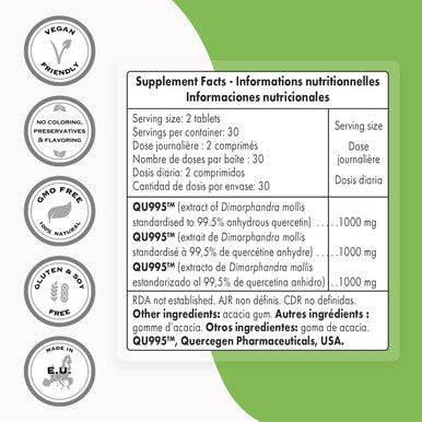 Supersmart Super Quercetin 1000 mg Per Serving Natural Allergy Relief Anti Inflammatory Antioxidant Supplement Support Healthy Cardiovascular System NonGMO Gluten Free 60 Tablets