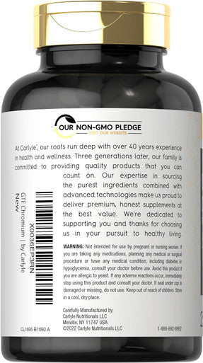 Carlyle GTF Chromium 600 mcg | 250 Capsules | Non-GMO Gluten