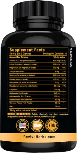 Thyroid Support: Powerful Blend Of Ashwagandha, Iodine, Selenium, Magnesium, Zinc, Vitamin B12 & More For Optimal Health - 60 Capsules